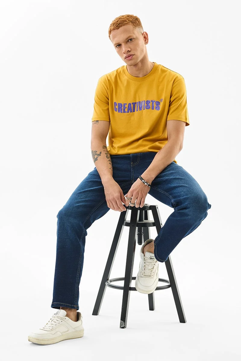 SNITCH Mustard Graphic Half Sleeve Slim Fit T-Shirt