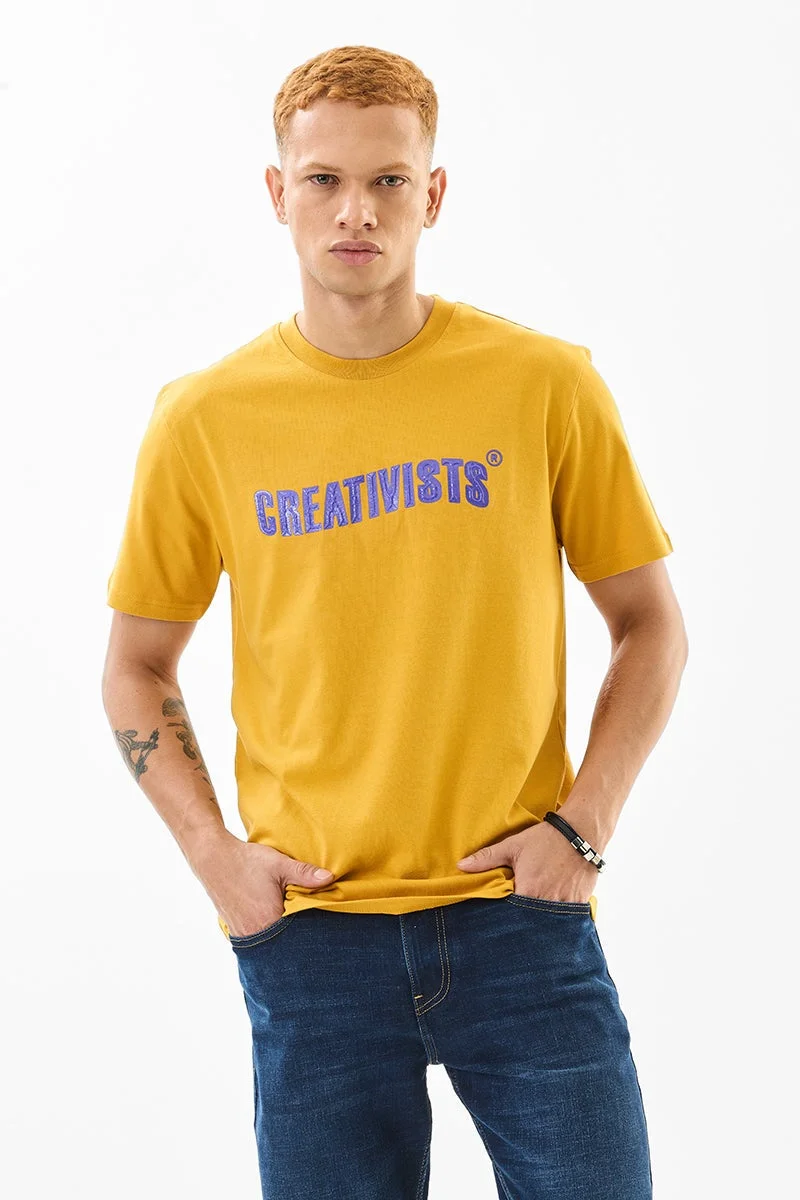 SNITCH Mustard Graphic Half Sleeve Slim Fit T-Shirt