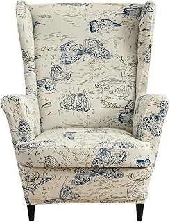 CRFATOP CRFATOP 2 Piece Stretch Wingback Chair Cover Printed Wing Chair Slipcovers Spandex Fabric Wingback Armchair Covers with  - Image 1