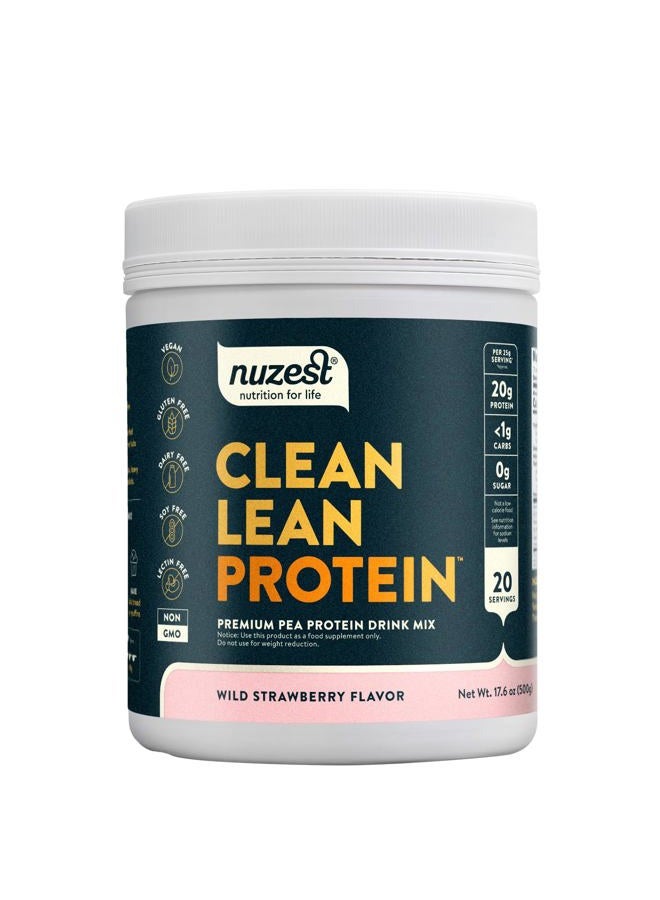 Nuzest Pea Protein Powder - Clean Lean Protein, Premium Vegan Plant Based Protein Powder, Dairy Free, Gluten Free, GMO Free, Protein Shake, Wild Strawberry, 20 Servings, 1.1 lb - Image 1