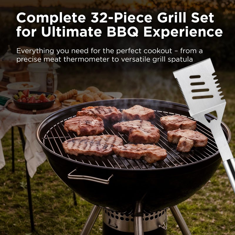 Kaluns 32 Psc Grilling Accessories, Dad Gifts for Fathers Day, Heavy Duty Stainless Steel Grill Set BBQ Grill Accessories for Outdoor Grill with Aluminum Case and Apron, Best Gifts for Men - Image 2