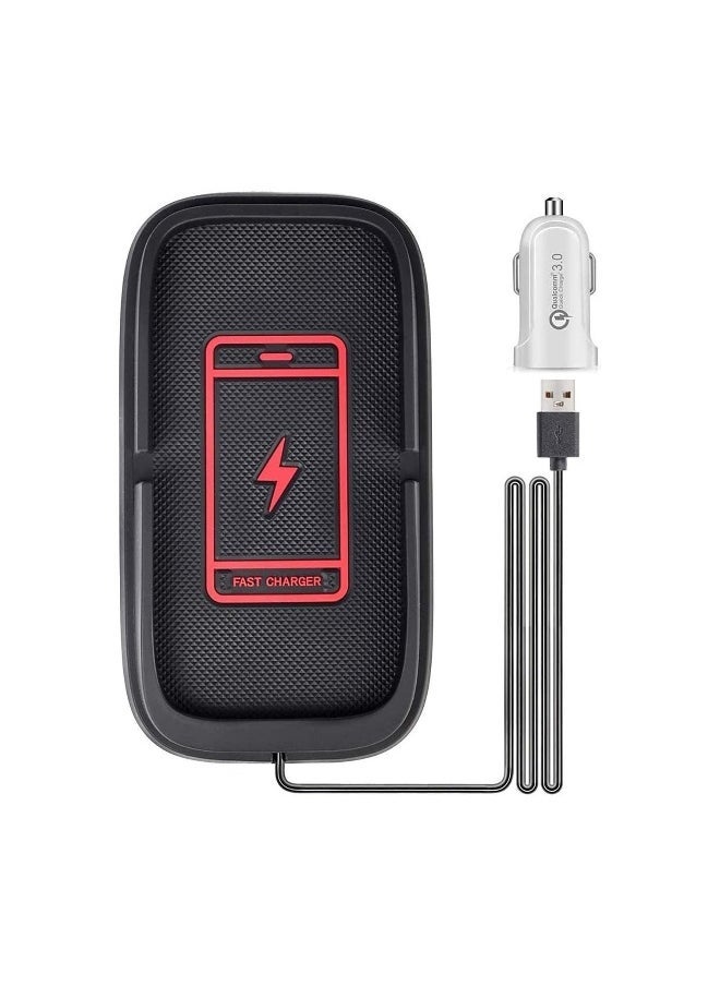 15W Wireless Car Charger Pad, Non-Slip Cordless Charger for iPhone 15/14/13/12 Series & Galaxy S23/22/21/10/9/8 (Includes QC 3.0 USB Adapter)