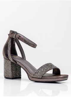 Mukta one band diamante sandal on 7cm heel pewter