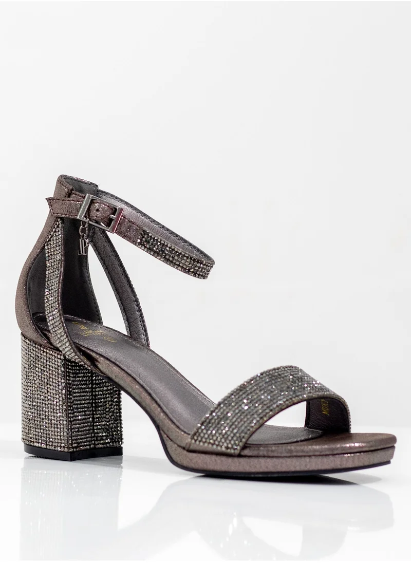 LAMARAPARIS Mukta one band diamante sandal on 7cm heel pewter