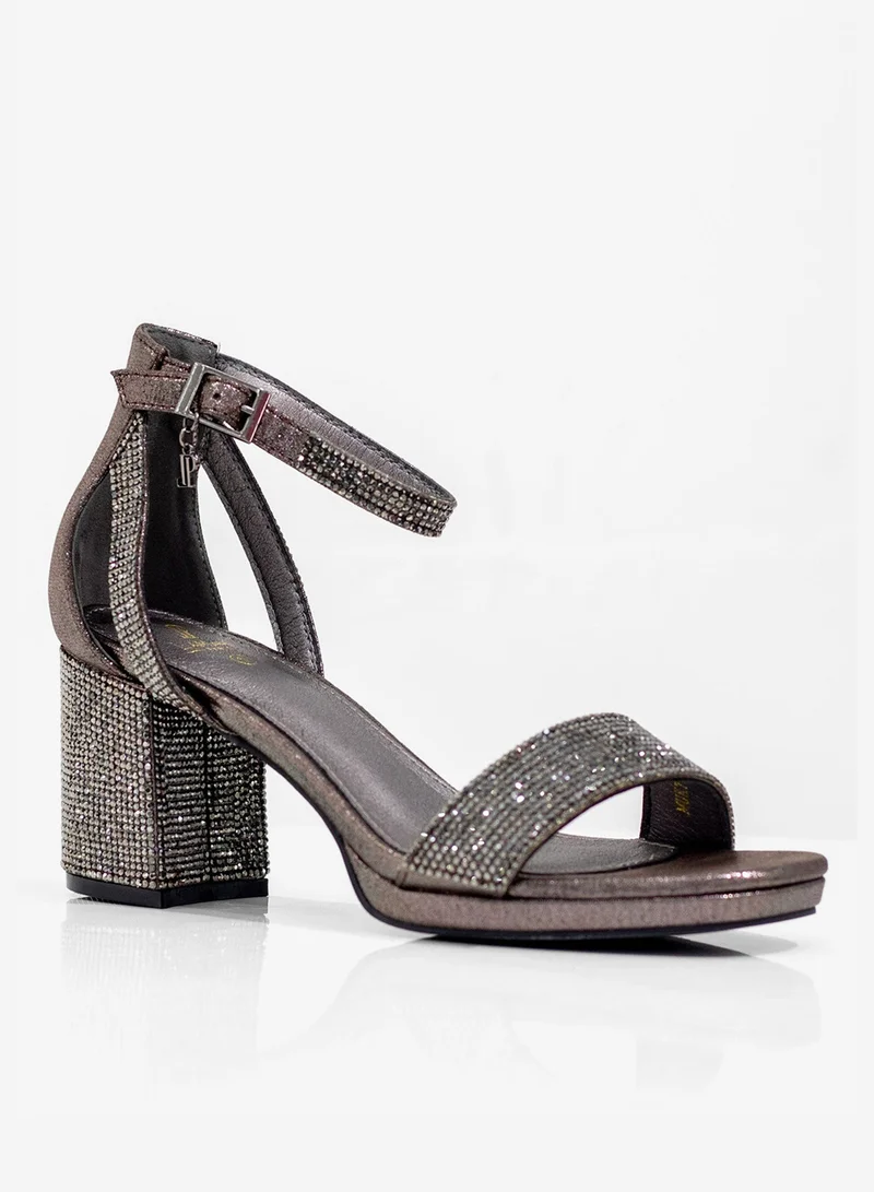 LAMARAPARIS Mukta one band diamante sandal on 7cm heel pewter