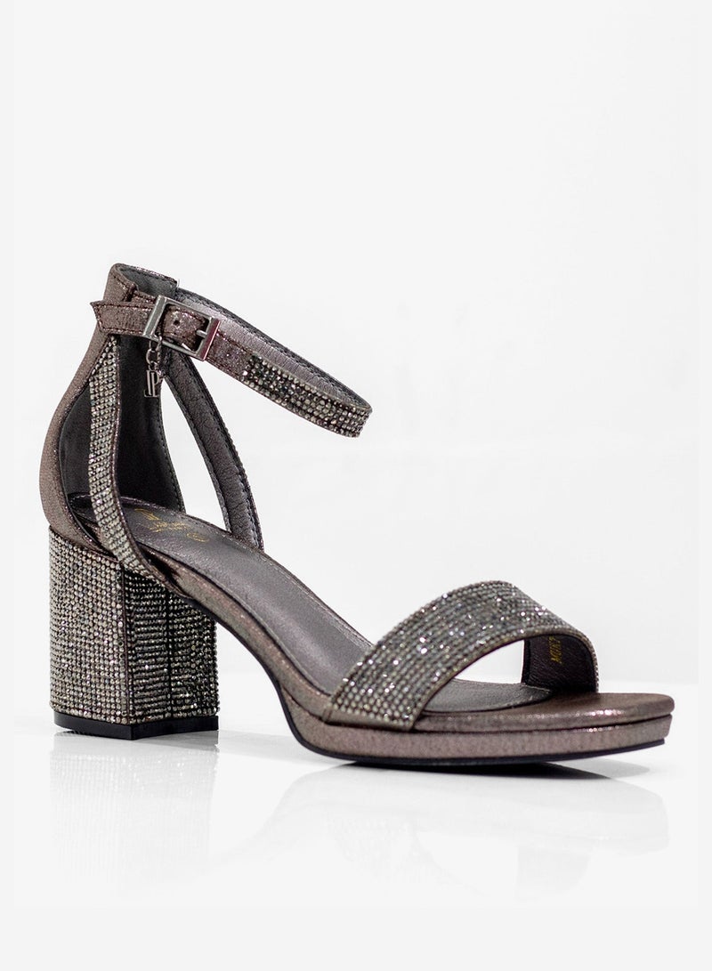LAMARAPARIS Mukta one band diamante sandal on 7cm heel pewter - Image 1