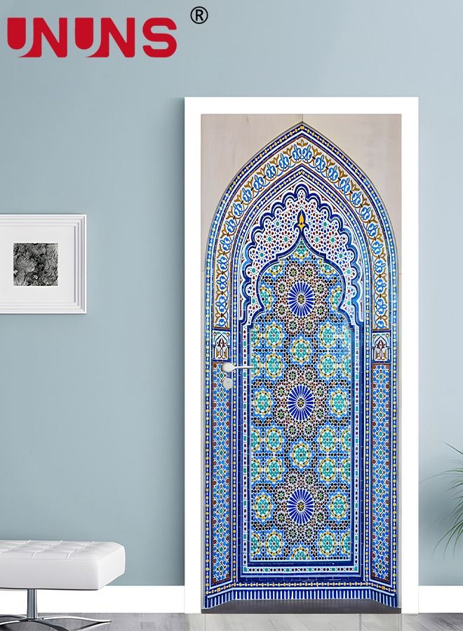 UNUNS 3D Door Mural Sticker,Self-Adhesive Removable Wall Mural Stickers,Waterproof Abstract Geometry Door Stickers For Interior Doors Home Office Decor,77x200cm - Image 1