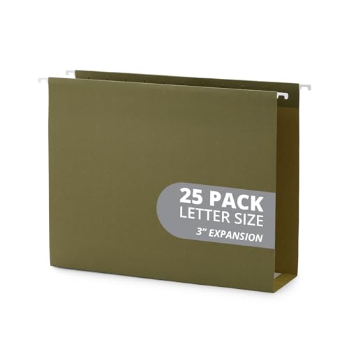 Blue Summit Supplies Extra Capacity Hanging File Folders, 25 Reinforced Hang Folders, Heavy Duty 3 InchExpansion, Designed for Bulky Files and Charts, Letter Size, Standard Green, 25 Pack - Image 1