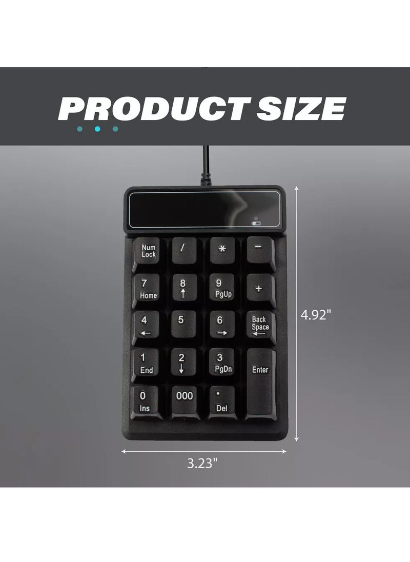 USB Numeric Keypad, Portable Mini Wired Numeric Keypad, 19 Keys Accounting Numeric Keypad for Desktop Laptop PC, Black
