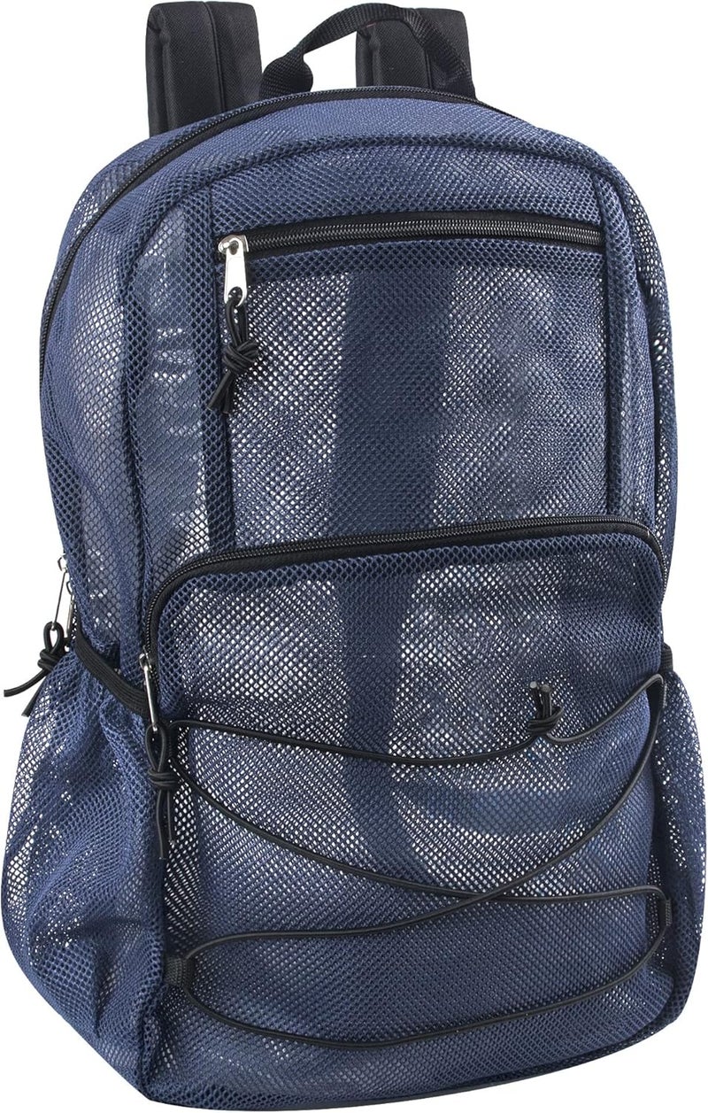 Trailmaker Deluxe Mesh Backpack with Bungee Cord & Adjustable Padded Straps, for Swimming, School, Travel (Navy) - Image 1