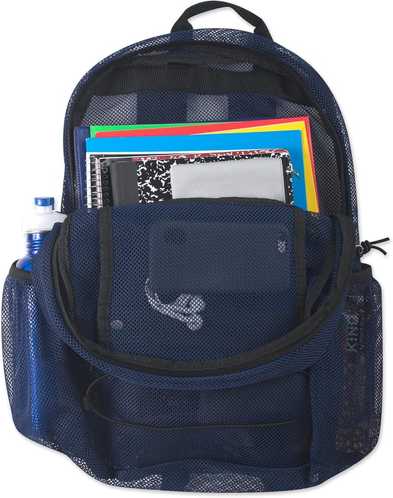 Trailmaker Deluxe Mesh Backpack with Bungee Cord & Adjustable Padded Straps, for Swimming, School, Travel (Navy) - Image 3