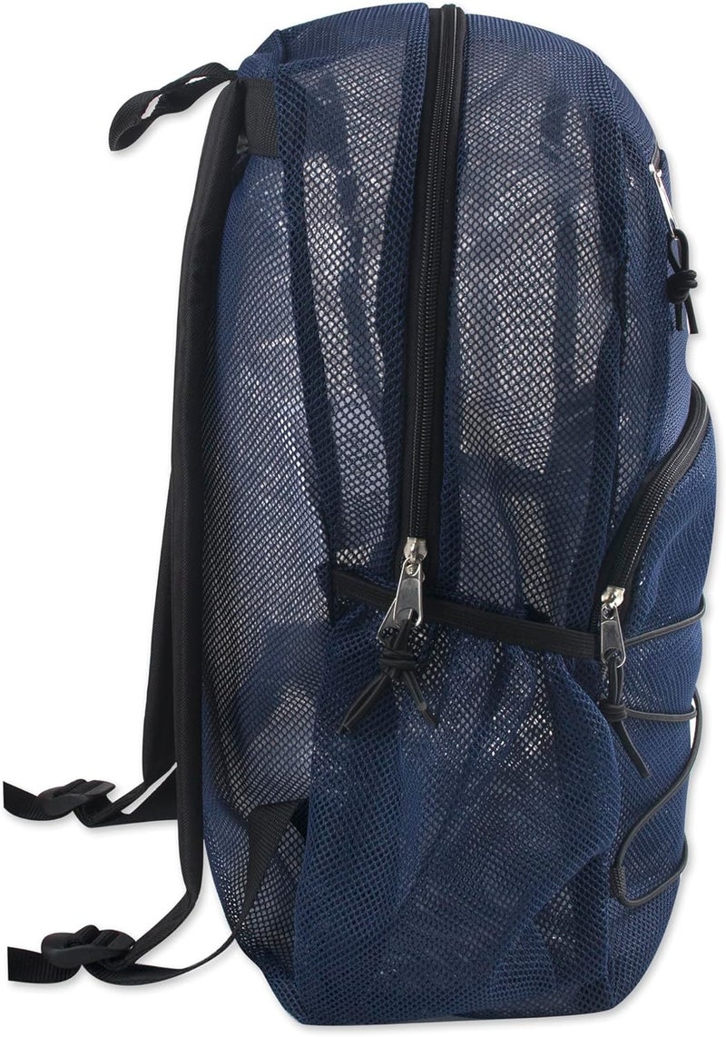 Trailmaker Deluxe Mesh Backpack with Bungee Cord & Adjustable Padded Straps, for Swimming, School, Travel (Navy) - Image 4