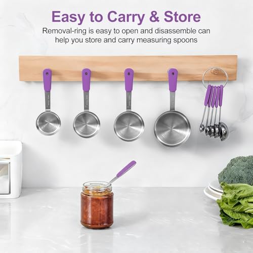 Bopei Measuring Cups and Spoons Set Stainless Steel 10 Piece for Cooking and Baking (5 Cups + 5 Spoons, Purple Handle) - Image 5