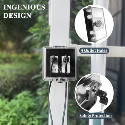 PILISPARK 2-Gang Universal Weatherproof Electrical Outlet Cover with Lock,Baby Proof Outlet Lock Box,Fits Most 2.6 "H x 2.56 "W or Smaller Plugs,Clear Outlet Waterproof Cover Box for Outdoor In-Use - Image 4