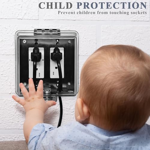 PILISPARK 2-Gang Universal Weatherproof Electrical Outlet Cover with Lock,Baby Proof Outlet Lock Box,Fits Most 2.6 "H x 2.56 "W or Smaller Plugs,Clear Outlet Waterproof Cover Box for Outdoor In-Use - Image 2