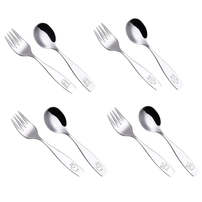 ANNOVA Kids Silverware 8 Pieces Childrens Safe Flatware Set  Children Forks Children Tablespoons Toddler Utensils Metal Cutlery Set for LunchBox Stainless Steel 8 Forks  Spoons