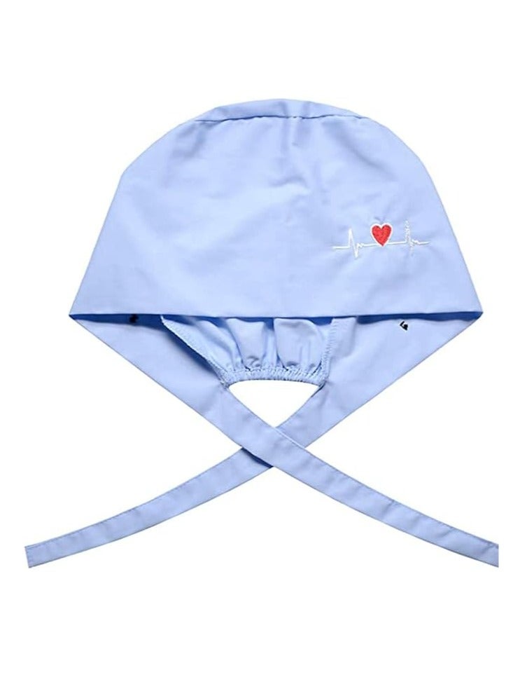 TLAXCA 2 Pack Surgical Caps, Unisex Dental Stomatologist Operating Room Nurse Caps, Adjustable Elastic Nursing Caps with ons and Sweatband, Fluffy Cotton Hats (Blue)  - Image 3