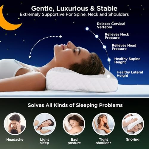Dr Trust USA Cervical Sleeping Pillow for Spondylitis, Back & Neck Pain Relief, Memory Foam Contour (500 x 230 x 100 mm) Removable Cover, Supports Back/Side/Stomach Sleepers, Anti-Snoring (Small) - Image 2