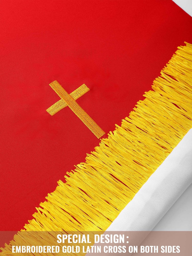 Cutecrop Set of 3 Reversible Parament Set Clergy Table Runner Bookmark Pulpit Scarf with Gold Cross Church Pulpit Accessories (Red and White) - Image 3