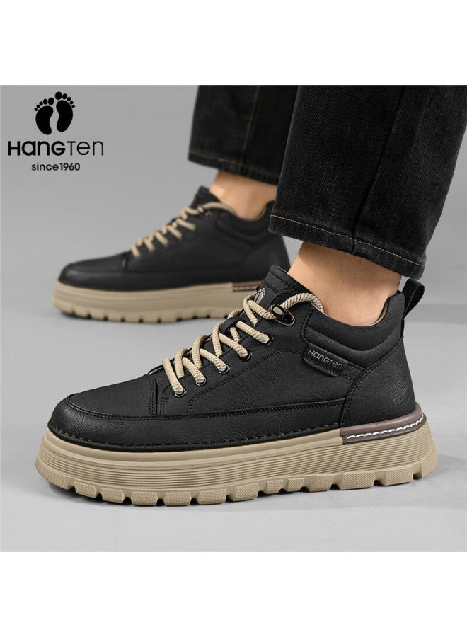 Hang Ten Men's Autumn Winter Work Shoes Lightweight Casual Shoes Distressed Gradient Sports Boots Thick Sole Height Increasing Martin Boots - Image 1