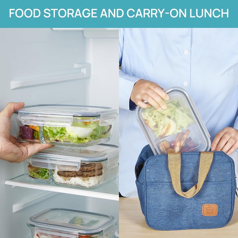 Vtopmart 5Pack 33oz Glass Food Storage Containers with Lids, Meal Prep Containers 2 Compartments, Airtight Lunch Containers with Snap Locking Lids for Microwave, Oven, Freezer - Image 5