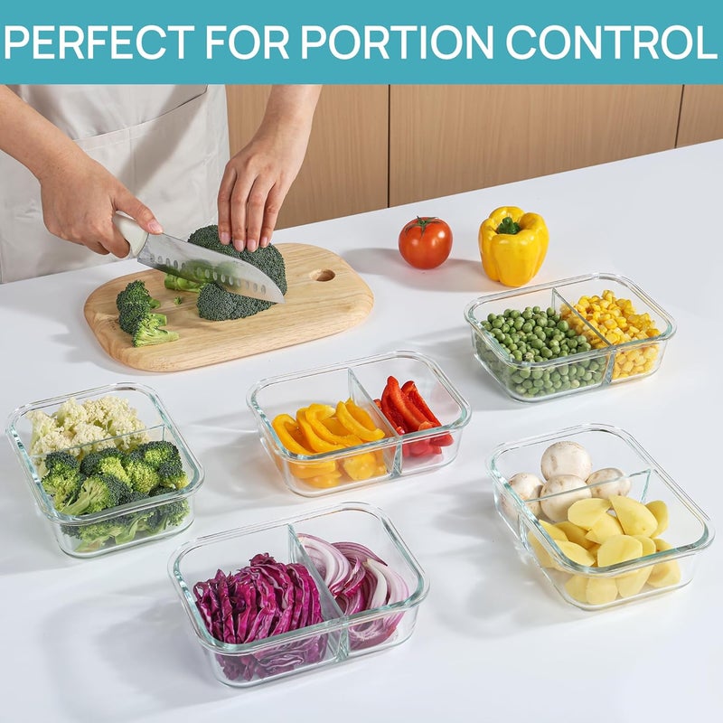 Vtopmart 5Pack 33oz Glass Food Storage Containers with Lids, Meal Prep Containers 2 Compartments, Airtight Lunch Containers with Snap Locking Lids for Microwave, Oven, Freezer - Image 3
