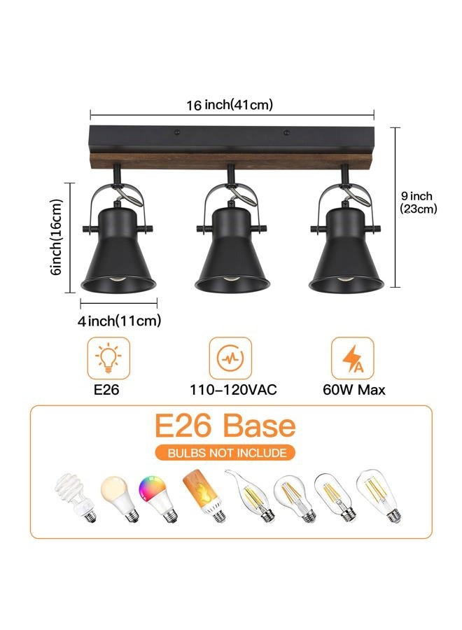 SEEBLEN 3-Light Kitchen Light Fixtures Ceiling/Wall Mount, Adjustable Ceiling Spotlight,Industrial Black Kitchen Track Lighting Fixtures Ceiling for Living Room, Dining Room, Hallway,Bathroom. - Image 4