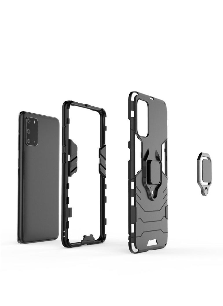 Cross TPU + PC Shockproof Protective Armor Case with Ring Holder for Samsung Galaxy A21S, For Samsung Galaxy A21S Case (Color : Black)