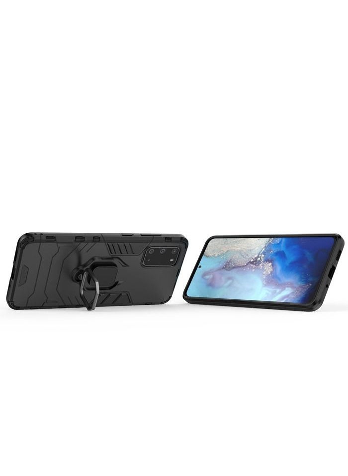 Cross TPU + PC Shockproof Protective Armor Case with Ring Holder for Samsung Galaxy A21S, For Samsung Galaxy A21S Case (Color : Black)