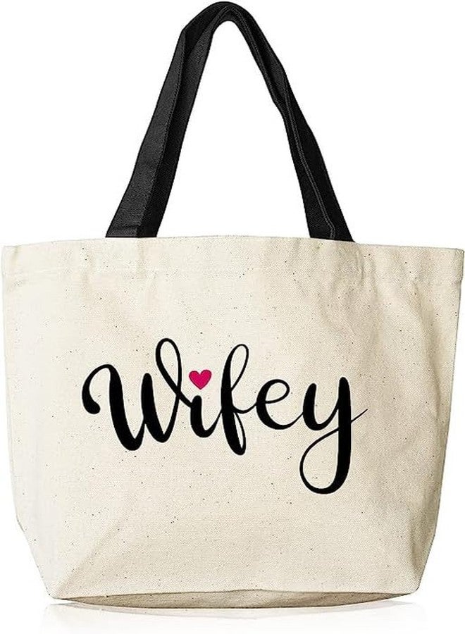 Metsi Canvas Tote Bag for Women, Wifey Design 17.2 x 14.5 Inch Zippered Reusable Shopping Tote, 12oz Large Bridal Gift Bag for Weddings, Parties, Bridesmaids, Travel, Multipurpose and Everyday Use - Image 1