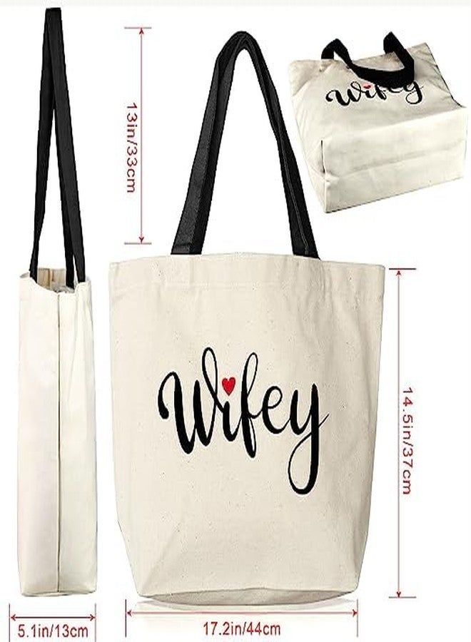 Metsi Canvas Tote Bag for Women, Wifey Design 17.2 x 14.5 Inch Zippered Reusable Shopping Tote, 12oz Large Bridal Gift Bag for Weddings, Parties, Bridesmaids, Travel, Multipurpose and Everyday Use - Image 4