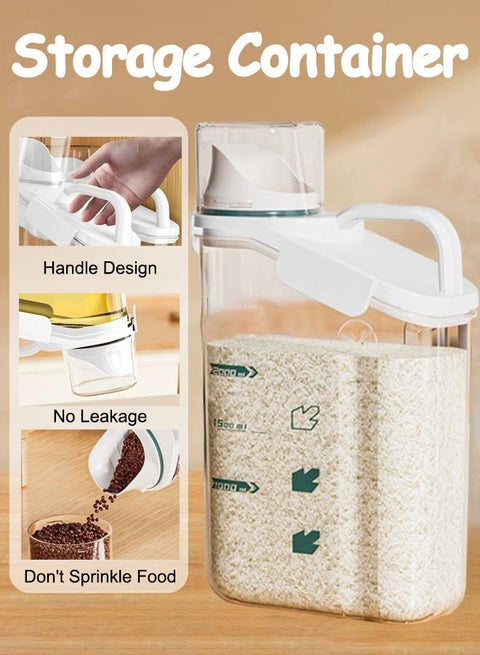 Cereal Dispenser,Food Containers,Kitchen Storage Container  Rice Storage Container Rice Dispenser Food Storage Containers Household Rice Bucket Transparent Plastic Grain Storage Container Sealed Household Grain Storage Bucket with Measuring Cups (2800ML)