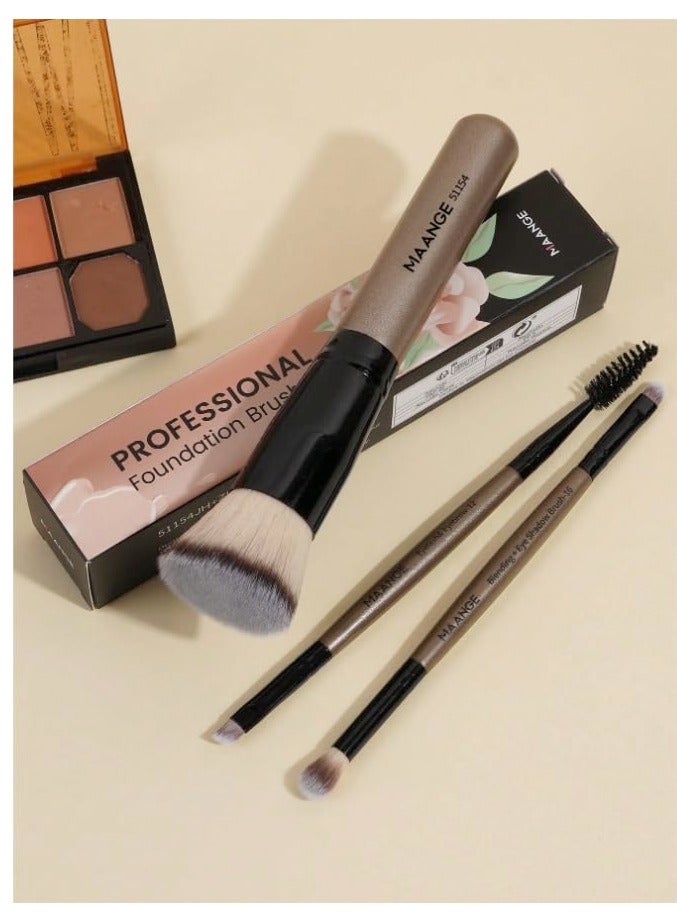 MAANGE Professional Makeup Brush Set - 3 Piece Foundation Brush Kit with Flat Head Kabuki Brush, Eyebrow Spoolie & Precision Brush - Premium Synthetic Fiber for Face & Eye Makeup Application - Image 2