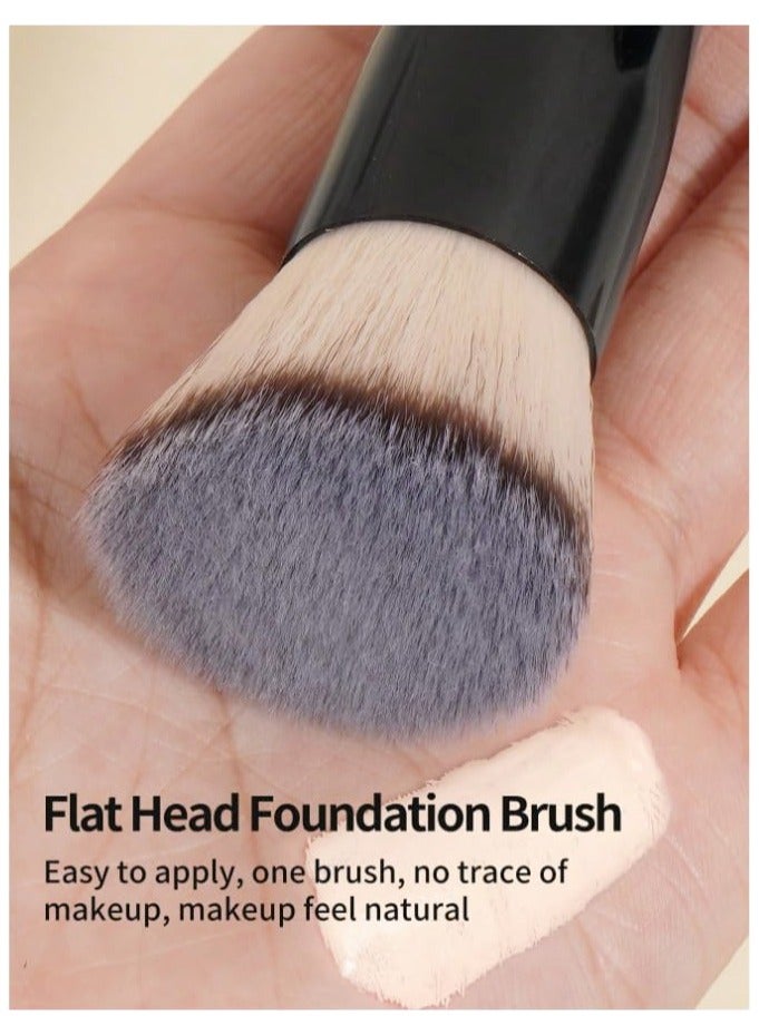 MAANGE Professional Makeup Brush Set - 3 Piece Foundation Brush Kit with Flat Head Kabuki Brush, Eyebrow Spoolie & Precision Brush - Premium Synthetic Fiber for Face & Eye Makeup Application - Image 4