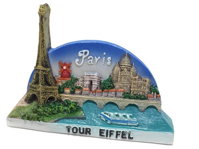 WitnyStore Tiny 3 Blue Sky Landmarks of Paris France Miniature Hand Made Resin 3D Europe Landmark Tourist Attractions Decorative Refrigerator Fridge Magnets Collectible Traveler Souvenirs Gifts