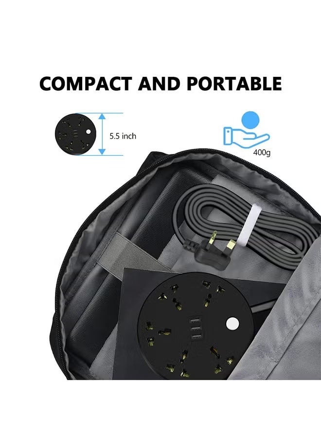 Power Strip, 5 Outlets and 3 USB Ports 2m Extension Cord, Round Socket Overload Surge Protector, 100% Copper Core, Mini Plug Charging Station, Compact for Office, Home, Travel (Black) - Image 4