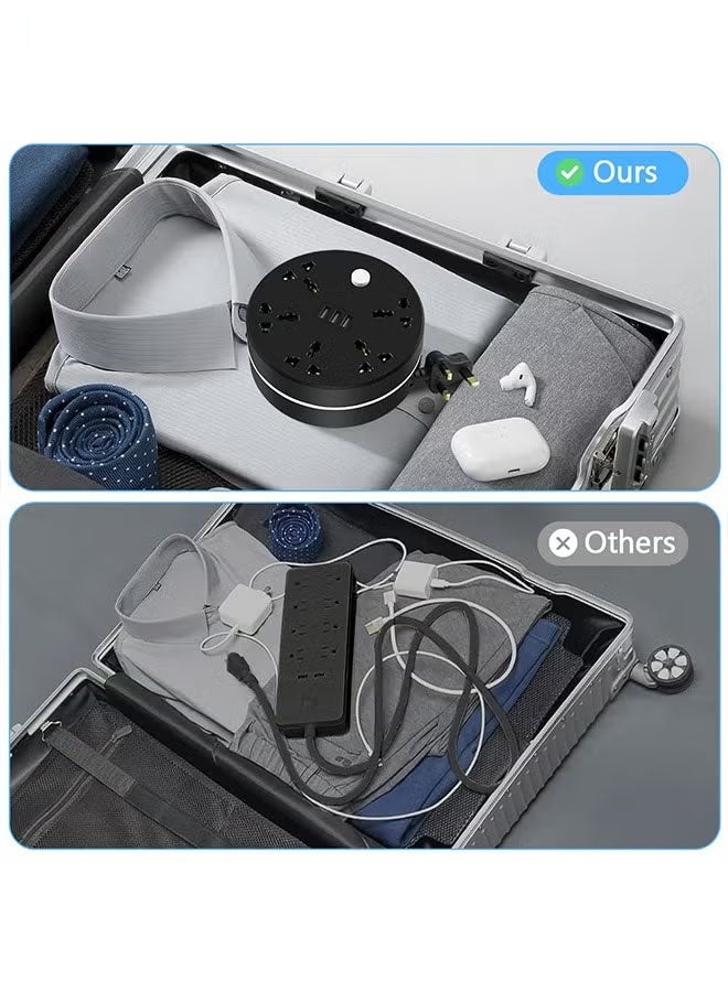 Power Strip, 5 Outlets and 3 USB Ports 2m Extension Cord, Round Socket Overload Surge Protector, 100% Copper Core, Mini Plug Charging Station, Compact for Office, Home, Travel (Black) - Image 3