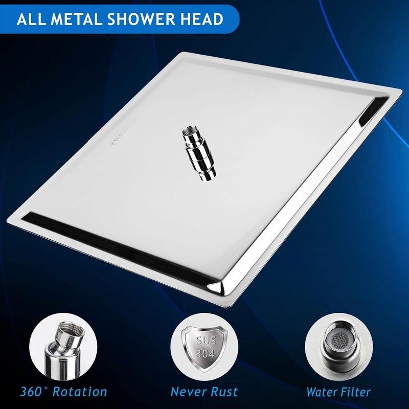 Voolan Oversize Rain Shower Head - High Flow Square Rainfall Showerhead - Waterfall Full Body Coverage - Universal Ceiling or Wall Mount (16 Inch, Chrome) - Image 2
