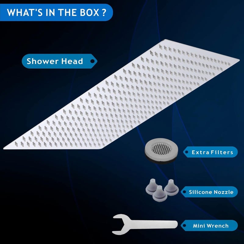Voolan Oversize Rain Shower Head - High Flow Square Rainfall Showerhead - Waterfall Full Body Coverage - Universal Ceiling or Wall Mount (16 Inch, Chrome) - Image 5