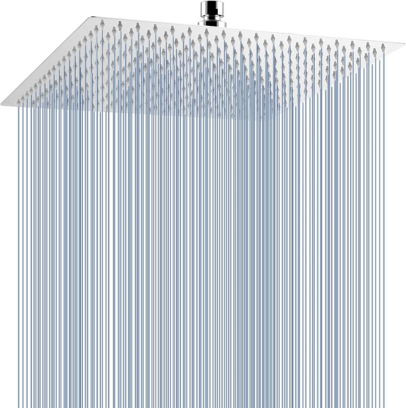 Voolan Oversize Rain Shower Head - High Flow Square Rainfall Showerhead - Waterfall Full Body Coverage - Universal Ceiling or Wall Mount (16 Inch, Chrome) - Image 1