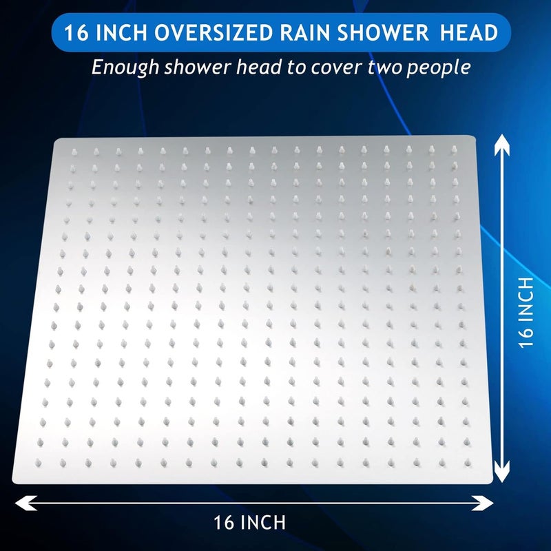 Voolan Oversize Rain Shower Head - High Flow Square Rainfall Showerhead - Waterfall Full Body Coverage - Universal Ceiling or Wall Mount (16 Inch, Chrome) - Image 4