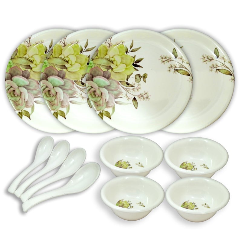 Inpro Melamine Dinner Set 12 Pcs (4 Full Plate, 4 Bowl, 4 Spoon).Elevate Your Dining Experience with Our Exquisite.Melamine Dinner Set-Melamine dinnerware - Image 1