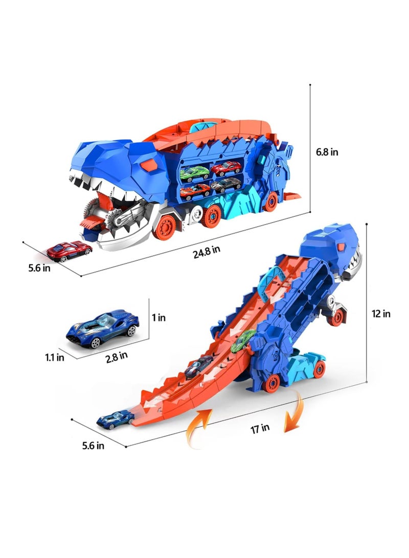 City Dinosaur Ultimate Hauler Track Toy, Transforms into Stomping Dinosaur with Race Track Ultimate Transporter Hauler Toddler Toys Gifts for Kids Ages 3 4 5 6 Years Old(4 Cars)
