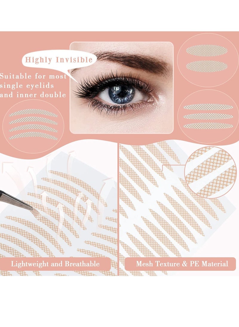 KASTWAVE - Eyelid Lift Strips, 480 Lace Double Eyelid Patches with Forked Bar and Tweezers Mesh Natural Invisible Non-marking Self-adhesive Eyelid Patches for Heavy Continuous Droopy Single Eyelid (Skin Tone) - Image 1
