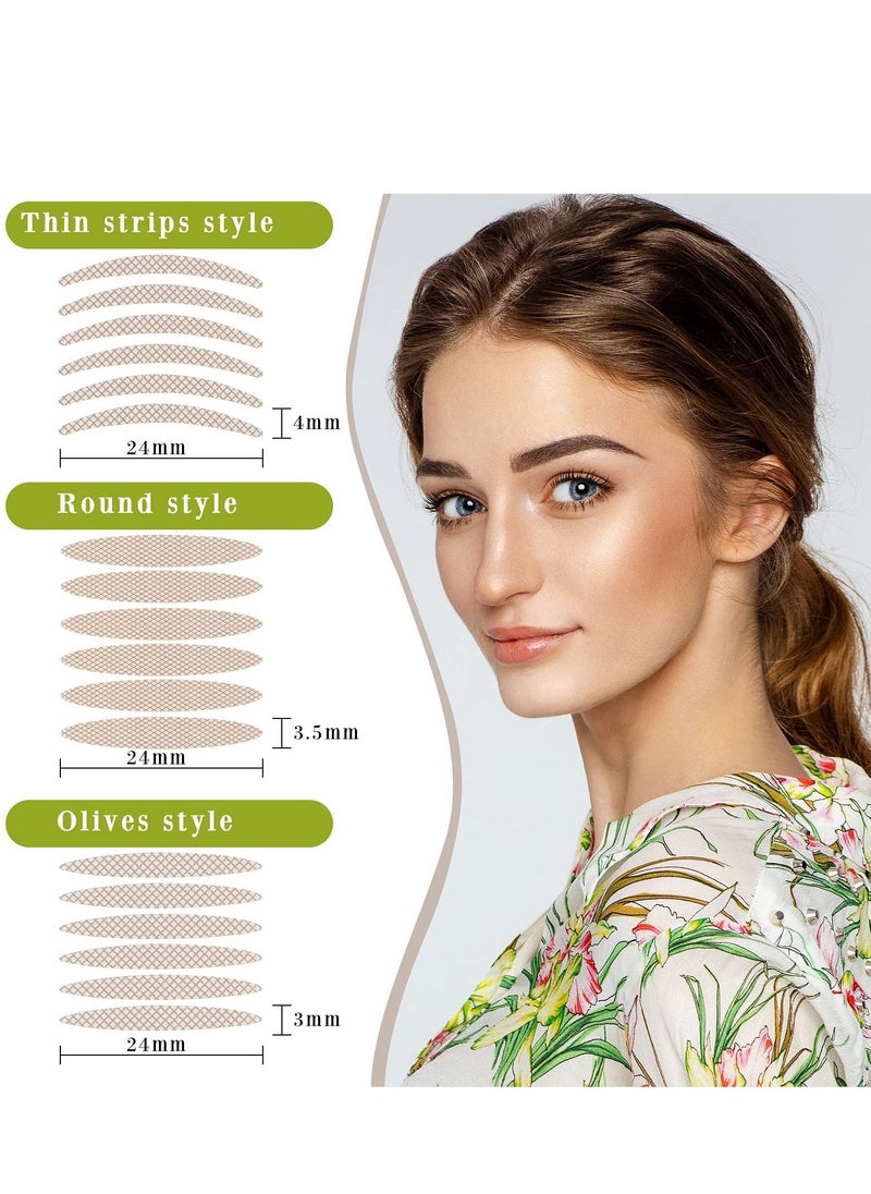 KASTWAVE - Eyelid Lift Strips, 480 Lace Double Eyelid Patches with Forked Bar and Tweezers Mesh Natural Invisible Non-marking Self-adhesive Eyelid Patches for Heavy Continuous Droopy Single Eyelid (Skin Tone) - Image 1