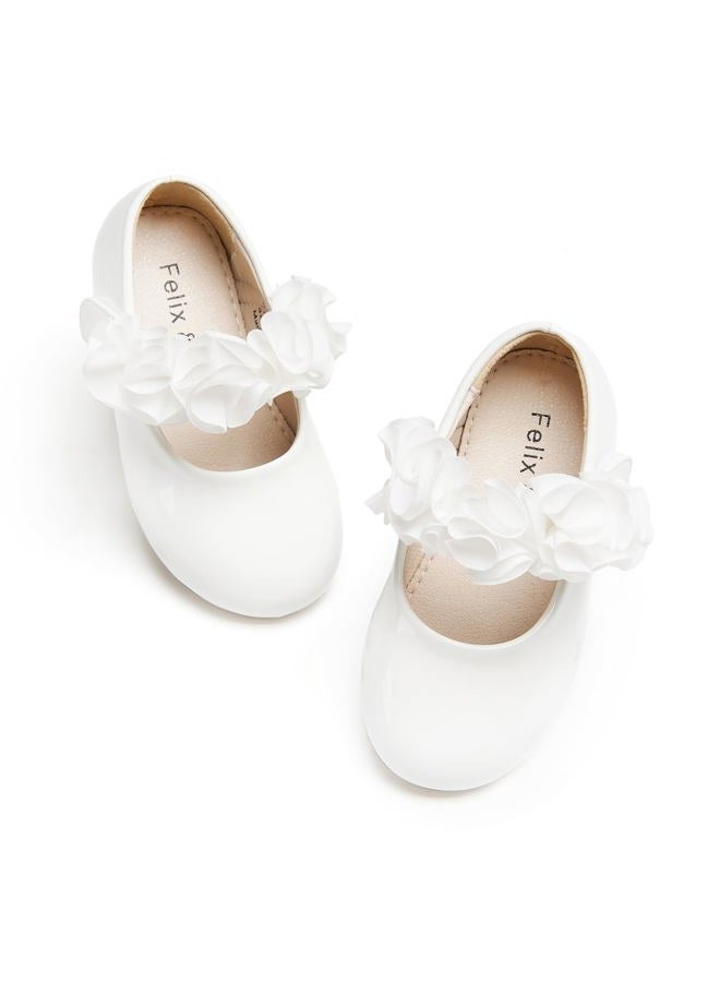 Felix & Flora Toddler Little Girl Dress Shoes - Girl Mary Jane Flats Party School Wedding, B819-white, 8 Toddler - Image 1