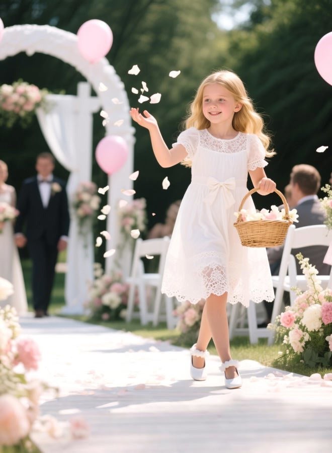 Felix & Flora Toddler Little Girl Dress Shoes - Girl Mary Jane Flats Party School Wedding, B819-white, 8 Toddler - Image 2