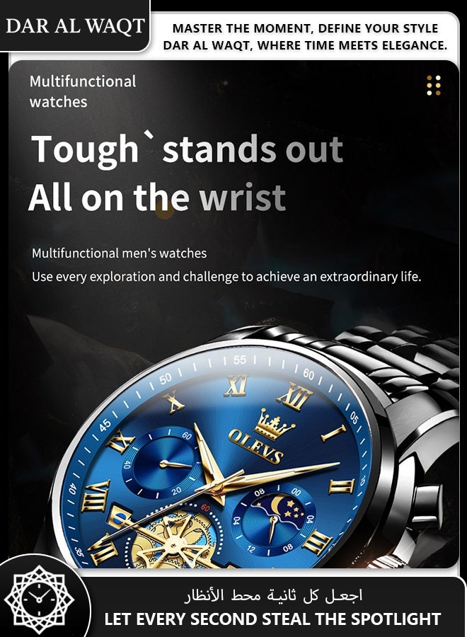 أوليفز ساعة OLEVS للرجال – مضيئة ومجوفة، كوارتز، موديل 2859، هيكل فولاذي أسود، ميناء أزرق، مقاومة للماء - Image 2