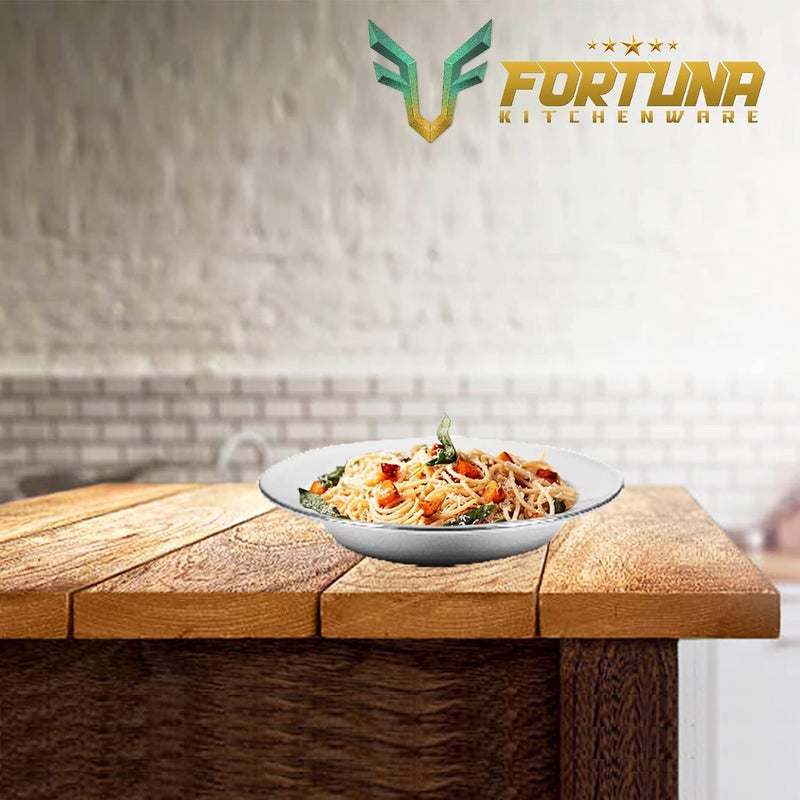 FORTUNA KITCHENWARE FORTUNA KITCHENWARE Set of 6 Plates Stainless Steel Deep SoupBreakfastMaggiPastaGravy Plate Large Size with Mirror Polish Heavy Gauge Soup Plate Diameter 10 Inches 254 cm  - Image 4