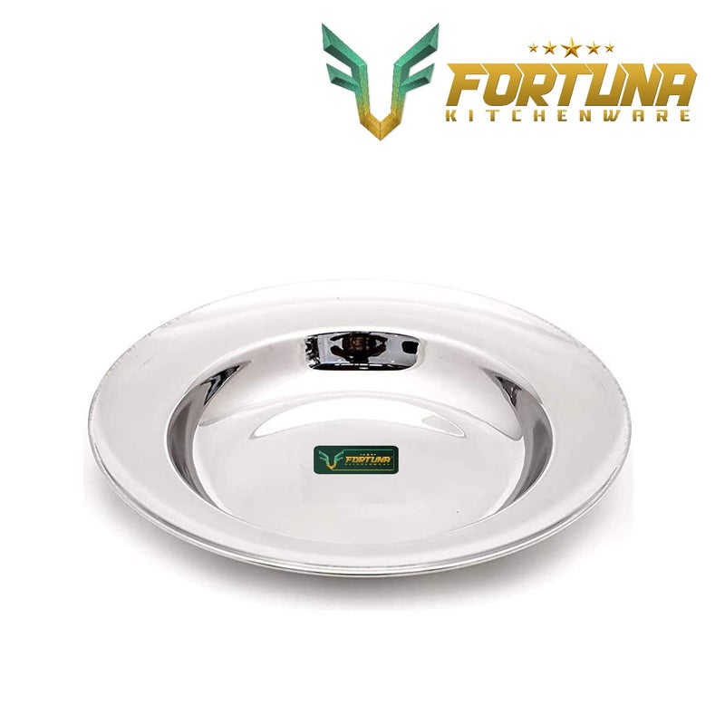 FORTUNA KITCHENWARE FORTUNA KITCHENWARE Set of 6 Plates Stainless Steel Deep SoupBreakfastMaggiPastaGravy Plate Large Size with Mirror Polish Heavy Gauge Soup Plate Diameter 10 Inches 254 cm  - Image 2